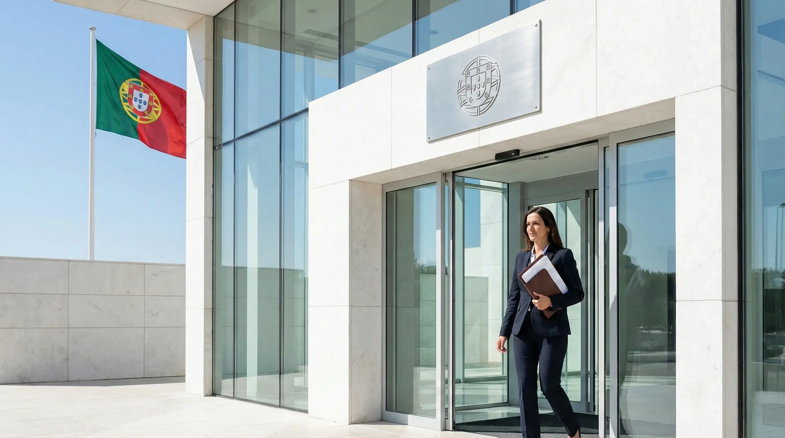 Edifício oficial português representando a regulamentação e segurança nas apostas desportivas